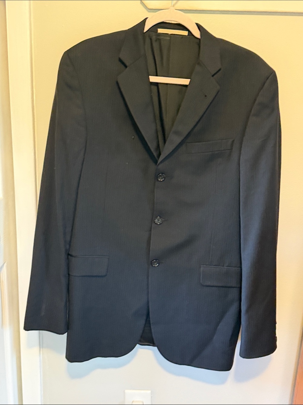 Burberry Men’s Dark Navy Pinstripe 3-Button Wool Suit Jacket Blazer 40L